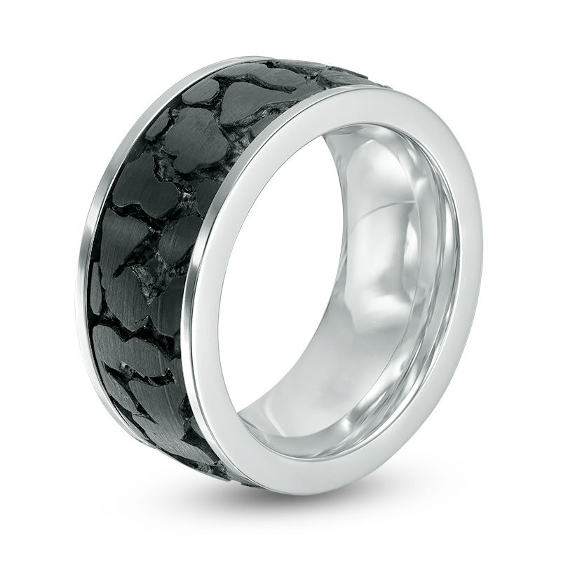 Main Image 2 of 9.0mm Pebble-Centre Textured Wedding Band in Black IP Stainless Steel - Size 10