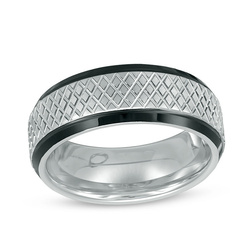 Men's 8.0mm Lattice Comfort Fit Wedding Band in Two-Tone IP Tantalum - Size 10