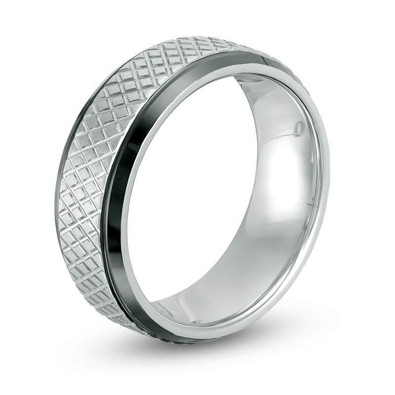 Men's 8.0mm Lattice Comfort Fit Wedding Band in Two-Tone IP Tantalum - Size 10|Peoples Jewellers