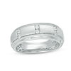 Thumbnail Image 1 of 0.15 CT. T.W. Diamond Three Station Vintage-Style Wedding Band in 10K White Gold - Size 10