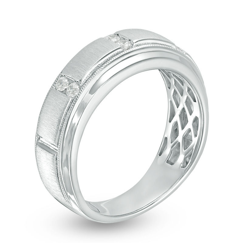 Main Image 2 of 0.15 CT. T.W. Diamond Three Station Vintage-Style Wedding Band in 10K White Gold - Size 10