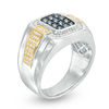 Thumbnail Image 1 of Men's Blue Sapphire and 0.25 CT. T.W. Diamond Signet Ring in 10K Two-Tone Gold