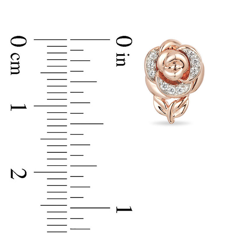 Main Image 3 of Enchanted Disney Belle 0.08 CT. T.W. Diamond Rose Stud Earrings in 10K Rose Gold