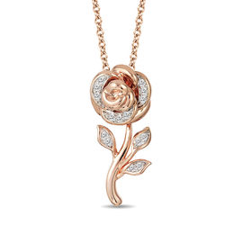 Enchanted Disney Belle 0.085 CT. T.W. Diamond Rose Pendant in 10K Rose Gold - 19&quot;