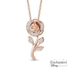 Enchanted Disney Belle 0.085 CT. T.W. Diamond Rose Pendant in 10K Rose Gold - 19"