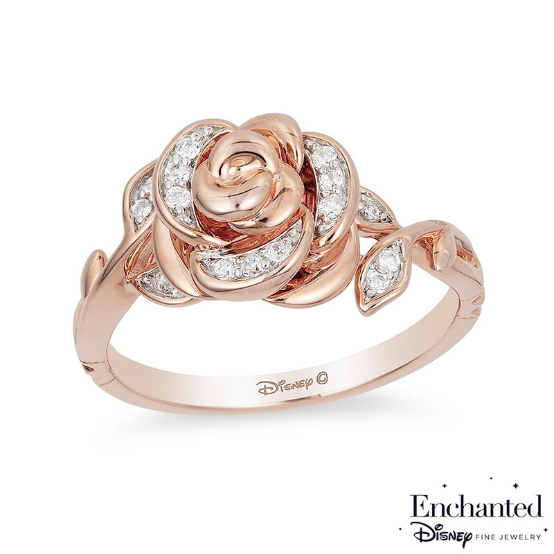Enchanted Disney Belle 0.085 CT. T.W. Diamond Rose Ring 10K Gold