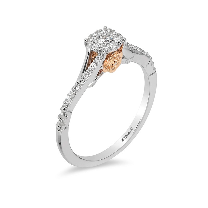 Main Image 2 of Enchanted Disney Belle 0.18 CT. T.W. Diamond Frame Promise Ring in 10K Two-Tone Gold