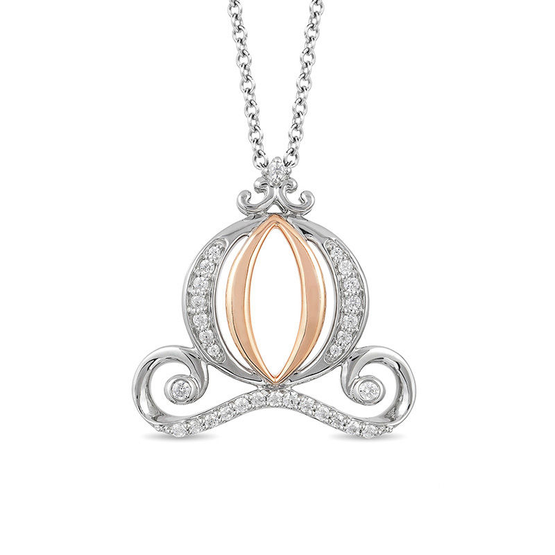 Enchanted Disney Cinderella 0.18 CT. T.W. Diamond Carriage Pendant in Sterling Silver and 10K Rose Gold - 19"|Peoples Jewellers