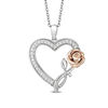 Thumbnail Image 0 of Enchanted Disney Belle 0.145 CT. T.W. Diamond Rose and Heart Pendant in Sterling Silver and 10K Rose Gold - 19"