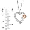 Thumbnail Image 2 of Enchanted Disney Belle 0.145 CT. T.W. Diamond Rose and Heart Pendant in Sterling Silver and 10K Rose Gold - 19"