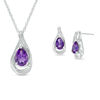 Thumbnail Image 0 of Amethyst and Lab-Created White Sapphire Teardrop Swirl Frame Pendant and Drop Earrings Set in Sterling Silver