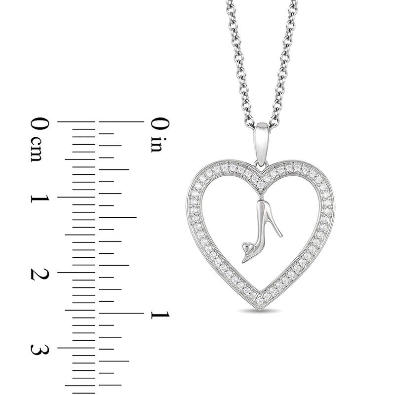 Enchanted Disney Cinderella 0.18 CT. T.W. Diamond Glass Slipper and Heart Pendant in Sterling Silver - 19"