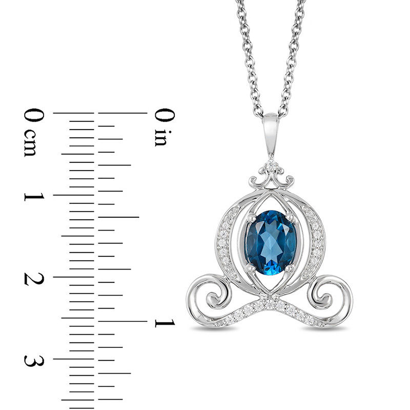 Enchanted Disney Cinderella Oval London Blue Topaz and 0.085 CT. T.W. Diamond Carriage Pendant in Sterling Silver - 19"