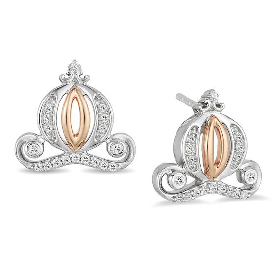 Peoples Jewellers Enchanted Disney Cinderella 0.085 CT. T.W. Diamond Carriage Stud Earrings in Sterling Silver and 10K Rose Gold Upper Canada Mall
