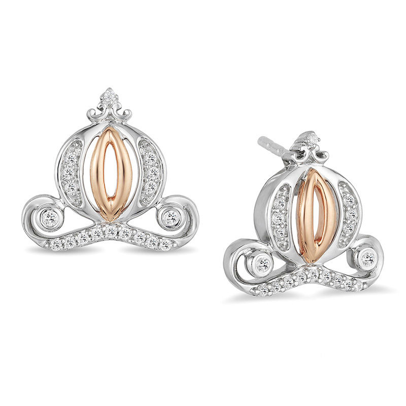 Enchanted Disney Cinderella 0.085 CT. T.W. Diamond Carriage Stud Earrings in Sterling Silver and 10K Rose Gold
