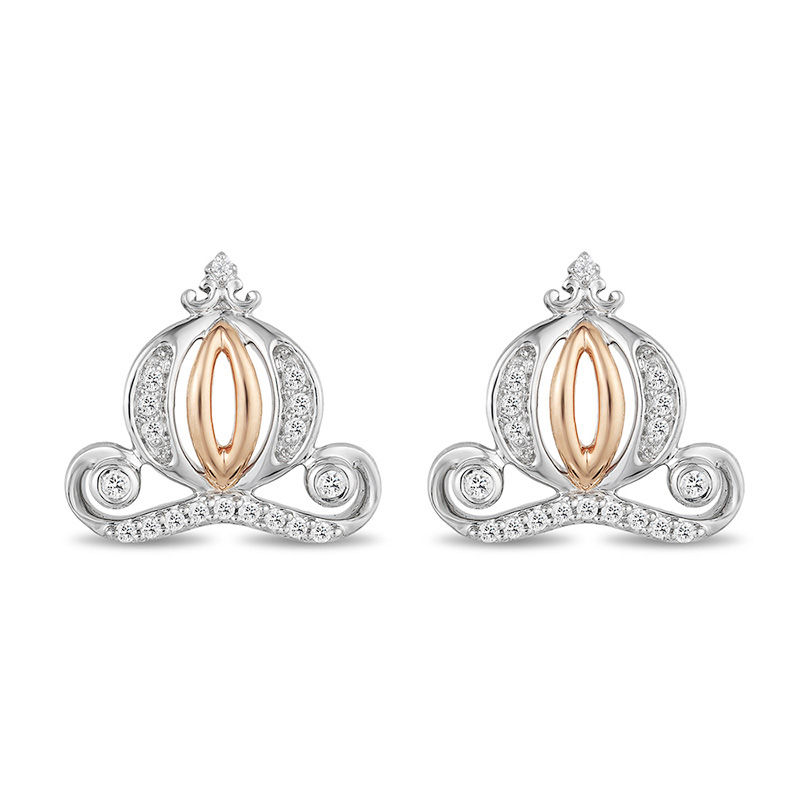 Main Image 2 of Enchanted Disney Cinderella 0.085 CT. T.W. Diamond Carriage Stud Earrings in Sterling Silver and 10K Rose Gold