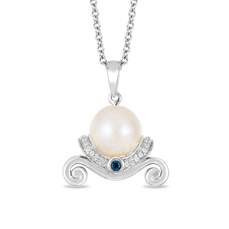 Main Image 1 of Enchanted Disney Cinderella Freshwater Cultured Pearl, Blue Topaz and Diamond Pendant in Sterling Silver-19"