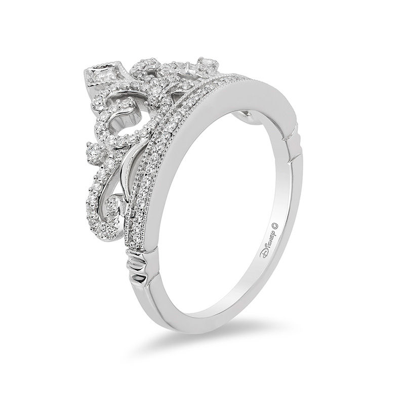 Main Image 2 of Enchanted Disney Princess 0.29 CT. T.W. Diamond Crown Vintage-Style Ring in Sterling Silver - Size 7