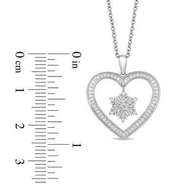 Enchanted Disney Elsa 0.18 CT. T.W. Diamond Snowflake Heart Pendant in Sterling Silver - 19"