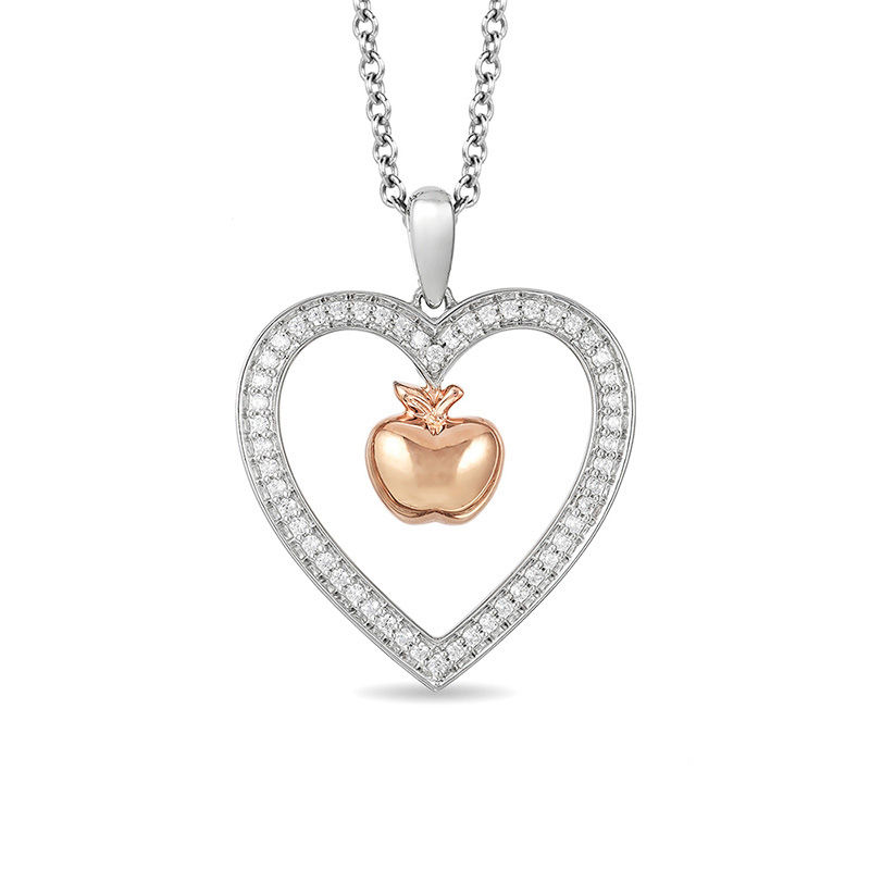 Enchanted Disney Snow White 0.18 CT. T.W. Diamond Apple Heart Pendant in Sterling Silver and 10K Rose Gold - 19"