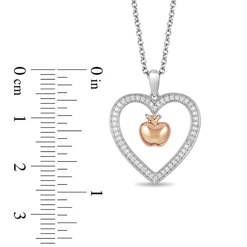 Enchanted Disney Snow White 0.18 CT. T.W. Diamond Apple Heart Pendant in Sterling Silver and 10K Rose Gold - 19"