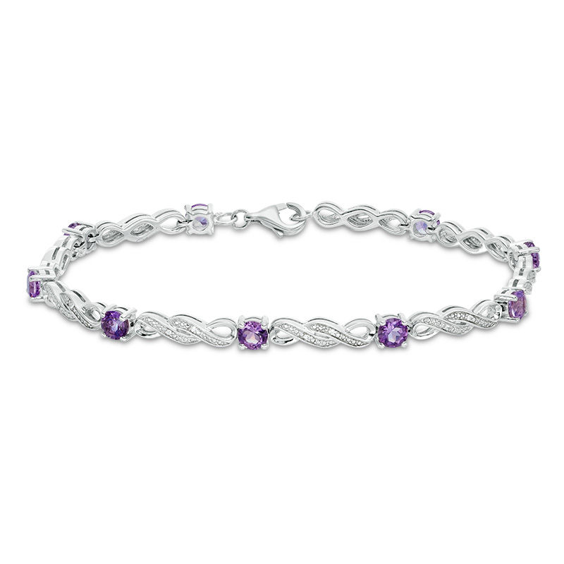 4.0mm Amethyst and Diamond Accent Double Infinity Bracelet in Sterling Silver