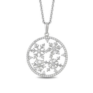 Enchanted Disney Elsa 0.23 CT. T.W. Diamond Snowflake Circle Pendant in Sterling Silver - 19"