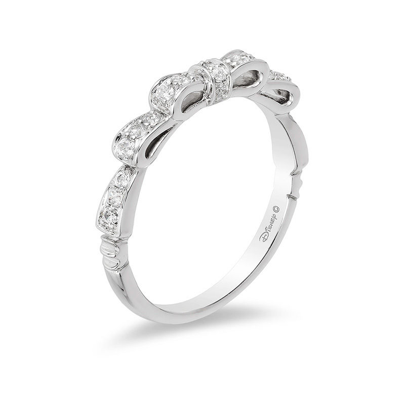 Main Image 2 of Enchanted Disney Snow White 0.23 CT. T.W. Diamond Bow Wedding Band in 14K White Gold