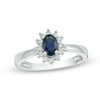 Thumbnail Image 0 of Oval Blue Sapphire and 0.18 CT. T.W. Diamond Starburst Frame Ring in 10K White Gold