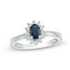 Thumbnail Image 1 of Oval Blue Sapphire and 0.18 CT. T.W. Diamond Starburst Frame Ring in 10K White Gold