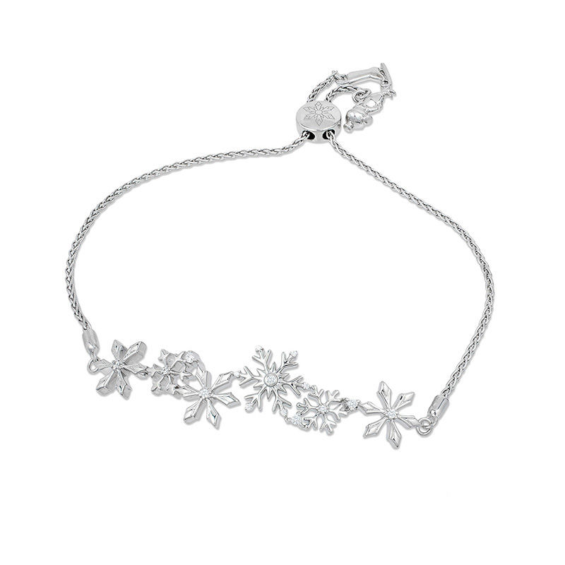 Main Image 1 of Enchanted Disney Elsa 0.145 CT. T.W. Diamond Snowflake Bolo Bracelet in Sterling Silver - 9.5&quot;