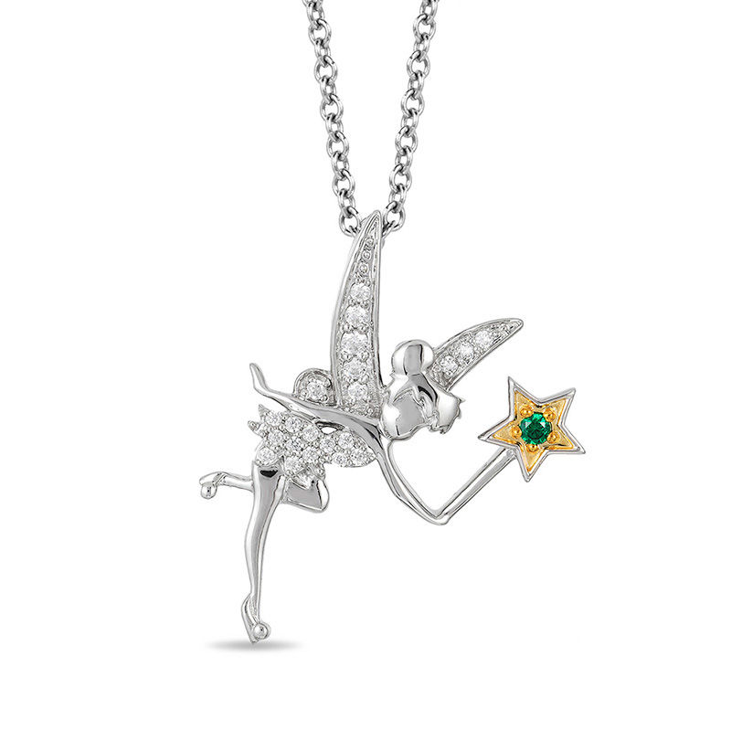 Enchanted Disney Tinker Bell Tourmaline and 0.086 CT. T.W. Diamond Pendant in Sterling Silver and 10K Gold Plate - 19"