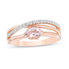 Thumbnail Image 0 of Sideways Oval Morganite and Lab-Created White Sapphire Orbit Ring in 10K Rose Gold