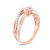 Thumbnail Image 2 of Sideways Oval Morganite and Lab-Created White Sapphire Orbit Ring in 10K Rose Gold