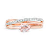 Thumbnail Image 3 of Sideways Oval Morganite and Lab-Created White Sapphire Orbit Ring in 10K Rose Gold