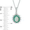 Oval Lab-Created Opal, Emerald and White Sapphire Floral Pendant in Sterling Silver