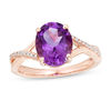 Thumbnail Image 1 of Oval Amethyst and 0.05 CT. T.W. Diamond Twist Shank Ring in 10K Rose Gold