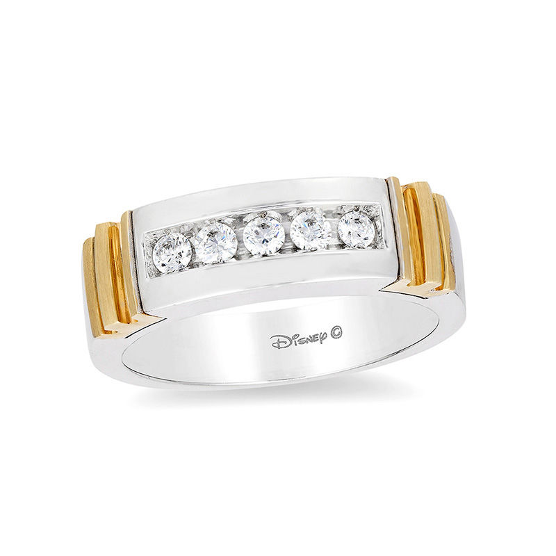 Enchanted Disney Men's 0.30 CT. T.W. Diamond Five Stone Crown Wedding Band in 14K Two-Tone Gold|Peoples Jewellers