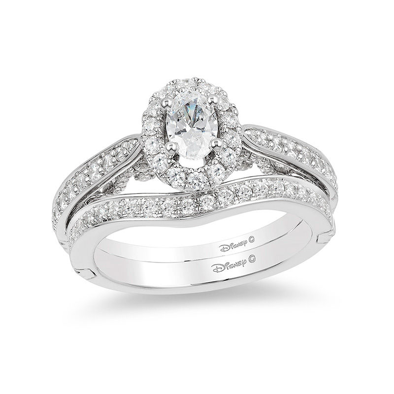 Enchanted Disney Ariel 1.00 CT. T.W. Oval Diamond Frame Engagement Ring in 14K White Gold