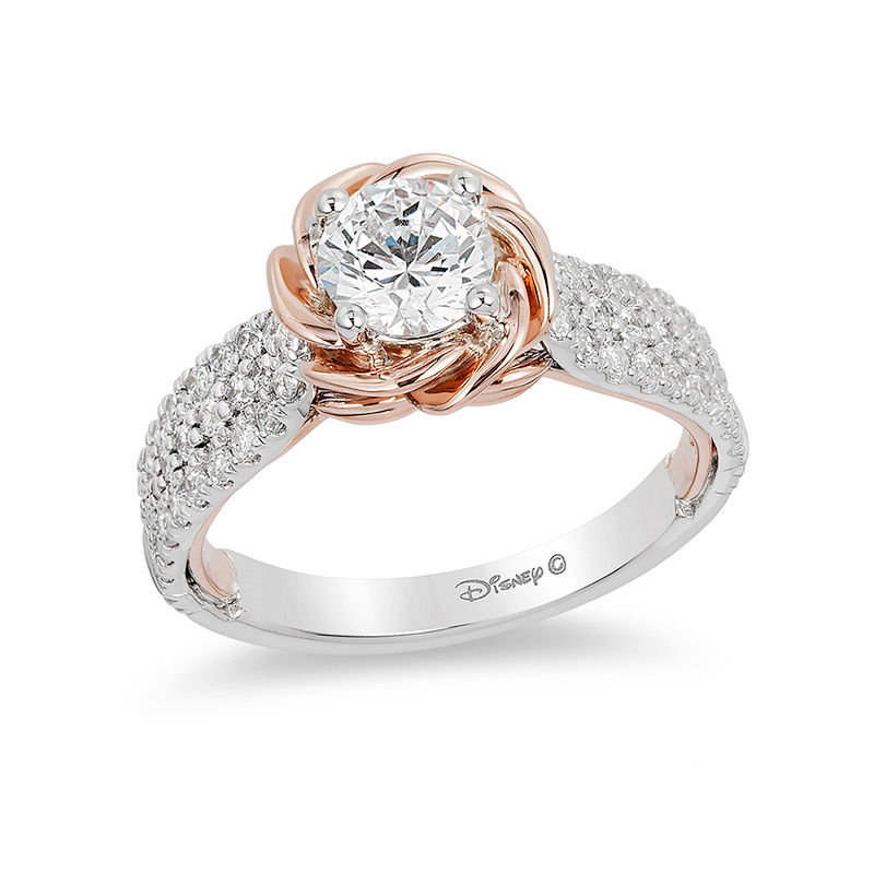 Enchanted Disney Belle 1-1/4 Diamond Rose Frame Engagement Ring In 14K ...