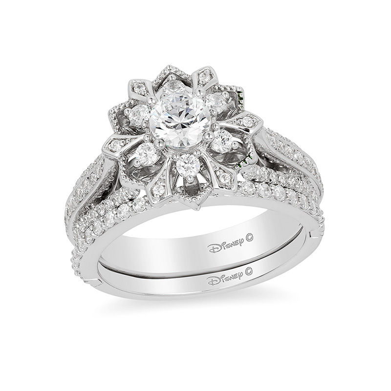 Enchanted Disney Elsa 0.95 CT. T.W. Diamond Snowflake Frame Engagement Ring in 14K White Gold|Peoples Jewellers