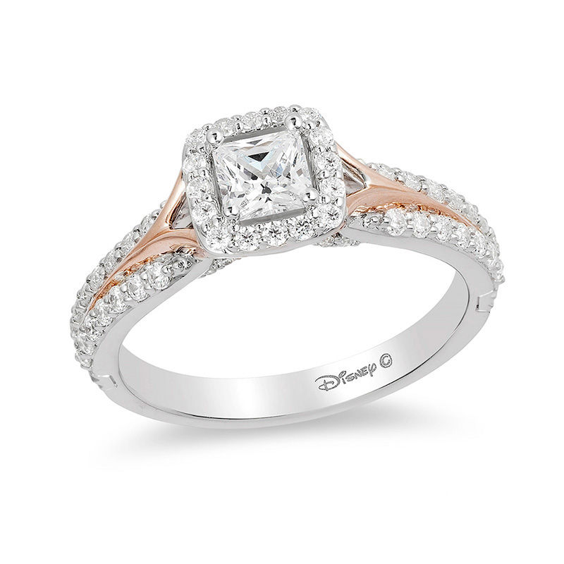 Enchanted Disney Aurora 7/8 CT. T.W. Oval Diamond Frame Engagement Ring in  14K Two-Tone Gold | Zales