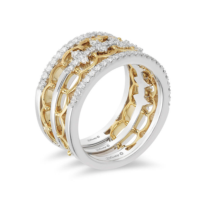 Enchanted Disney Princess 0.45 CT. T.W. Diamond Tiara Stackable Three Ring Set 14K Two-Tone Gold