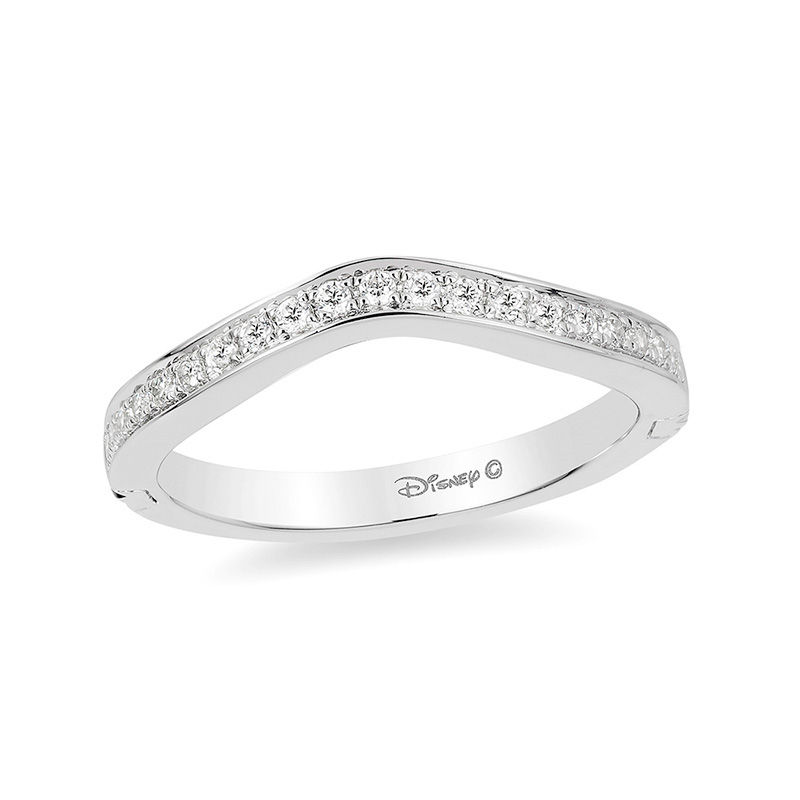 Enchanted Disney Princess 0.18 CT. T.W. Diamond Contour Grooved Shank Wedding Band in 14K White Gold|Peoples Jewellers