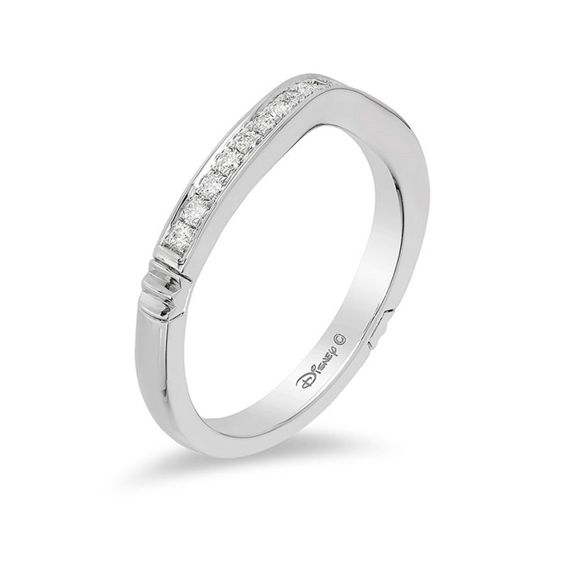 Main Image 2 of Enchanted Disney Princess 0.18 CT. T.W. Diamond Contour Grooved Shank Wedding Band in 14K White Gold