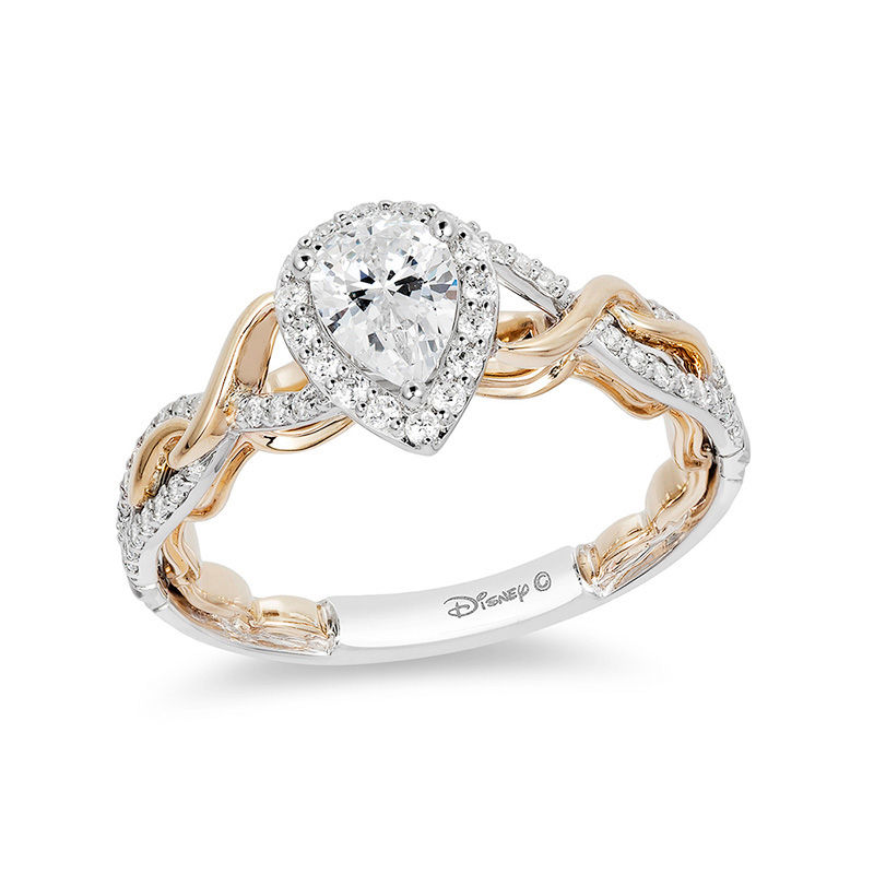 Enchanted Disney Rapunzel 0.70 CT. T.W. Pear-Shaped Diamond Frame Twist Engagement Ring in 14K Two-Tone Gold - Size 7