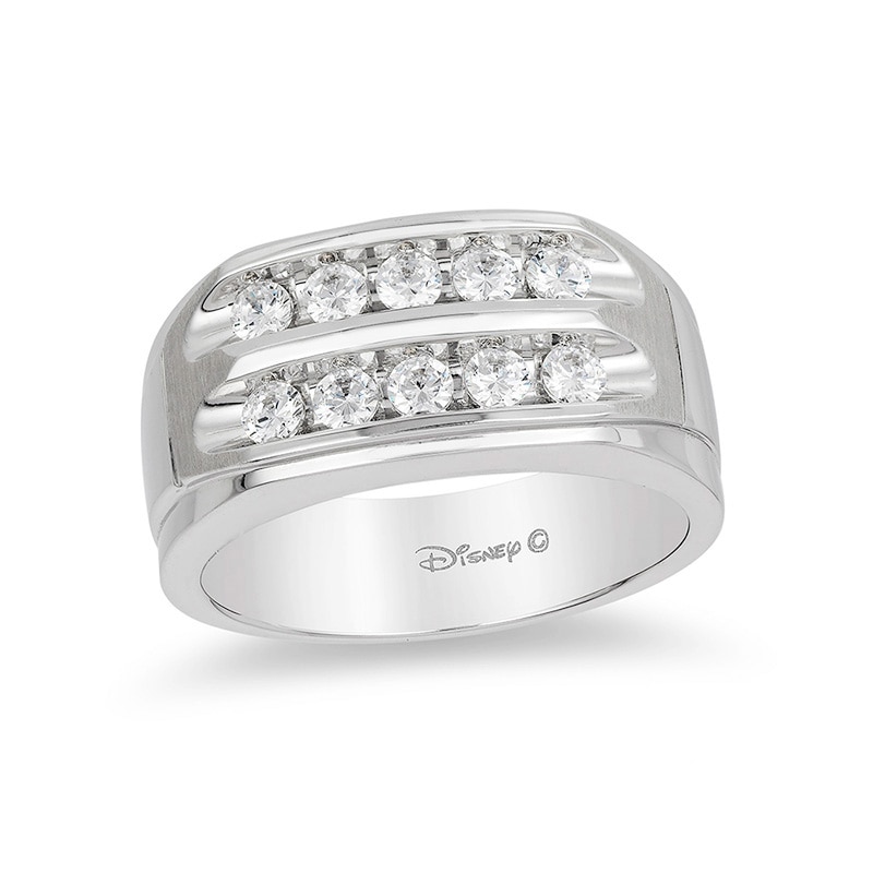 Enchanted Disney Men's 0.70 CT. T.W. Diamond Two Row Wedding Band in 14K White Gold