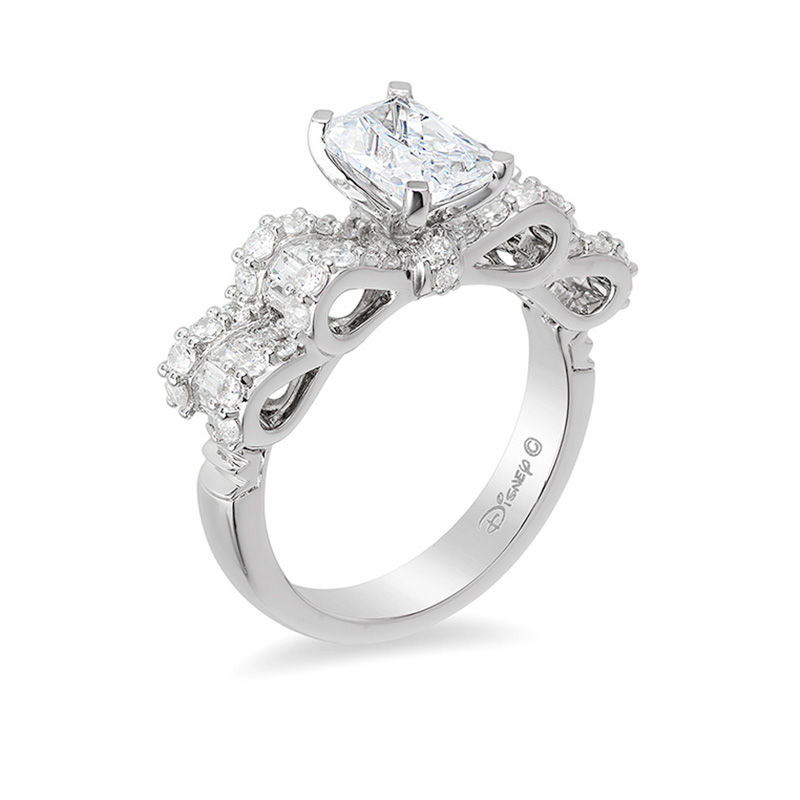 Enchanted Disney Snow White 1.70 CT. T.W. Emerald-Cut Diamond Bow Engagement Ring in 14K White Gold