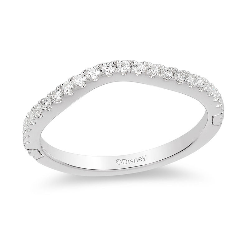 Enchanted Disney Princess 0.18 CT. T.W. Diamond Contour Wedding Band in 14K White Gold