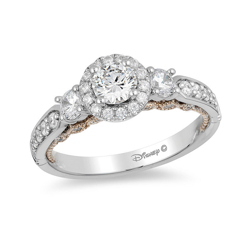 Enchanted Disney Jasmine 1.04 CT. T.W. Diamond Three Stone Engagement Ring in 14K White Gold